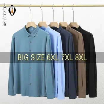 Мужская рубашка Эластичная С длинным рукавом Свободная Оверсайз 6XL 7XL 8XL Плюс Размер Модная Повседневная одежда Свободная Мужская рубашка высокого качества