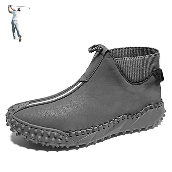 Мужские ботинки для гольфа с высокими щиколотками, зимние мужские спортивные кроссовки для гольфа на открытом воздухе, нескользящие, сохраняющие тепло, мех внутри молодежных ботинок для гольфа