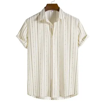 Мужские летние рубашки в стиле ретро с 3D полосатым принтом и отложным воротником, повседневная блузка с коротким рукавом, мужская деловая одежда, топы