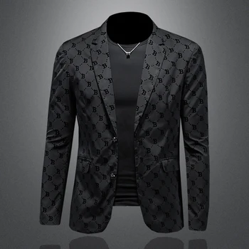 Мужской блейзер Minglu с буквенным принтом, высококачественный однотонный однобортный приталенный Деловой повседневный Модный Мужской пиджак 5XL
