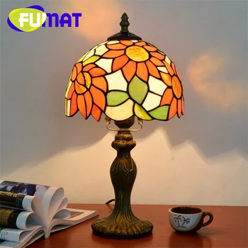 Настольная лампа FUMAT Tiffany Европейский lotus креативный витражный стеклянный бар Кафе Ресторан прикроватная лампа для спальни
