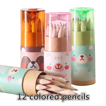 Новые 12 цветных карандашей с точилкой Цветные карандаши для детского рисования Канцелярские принадлежности Детский набор цветных карандашей