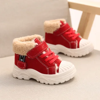 Новые детские теплые модные зимние ботинки для мальчиков плюс утепленная бархатная хлопчатобумажная обувь для девочек, водонепроницаемые полусапожки, Детские хлопчатобумажные сапоги