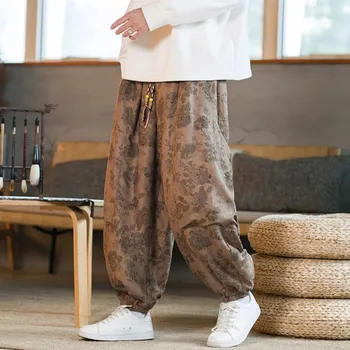 Новые китайские мужские брюки-фонарики, японская модная рабочая одежда в стиле ретро, темный цветок, большие карманы, свободные широкие брюки Yamamoto Samurai Pants