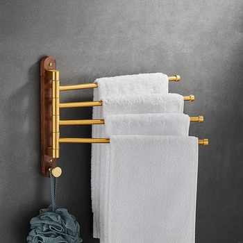 Новый китайский золотой Поворотный полотенцесушитель, Алюминиевый Складной Светильник для ванной комнаты, Роскошный Передвижной полотенцесушитель, Вешалка для полотенец без перфоратора