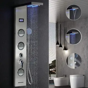 Новый Роскошный Серебристый Смеситель для душа в ванной Комнате, Светодиодная Душевая панель, Колонка, Смеситель для ванны С Ручным душем, Температурный экран для дома