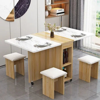 Обеденный стол для дома Складной Обеденный стол Для маленькой квартиры Многофункциональный Маленький мобильный Простой прямоугольный