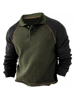 Осенне-зимний пуловер с капюшоном, мужские топы в стиле пэчворк с отложным воротником, свободная толстовка с длинным рукавом, уличная толстовка, мужская футболка