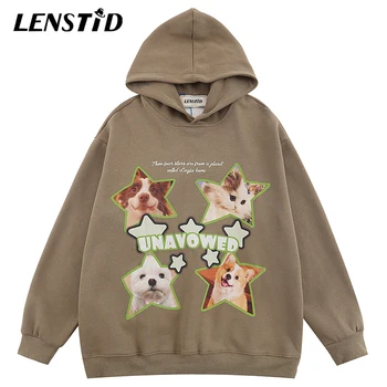 Осенний мужской пуловер Оверсайз, толстовки, хип-хоп, уличная одежда с милым котом и собакой, модные повседневные толстовки с капюшоном в стиле Харадзюку
