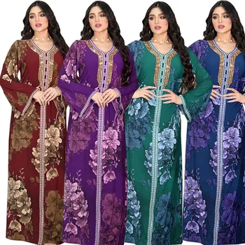 Платье Макси с цветочным принтом, женский сарафан 2023, Абая, Дубай, Хиджаб, Мусульманские платья, Новая Африканская Турция, Исламский Кафтан, халат