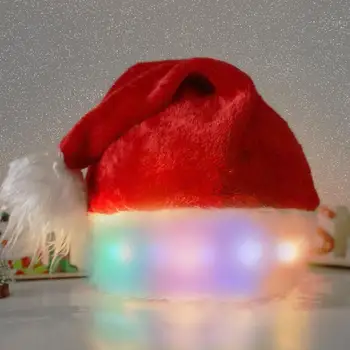 Плюшевая Шляпа Санта-Клауса для детей и взрослых Рождественская Светодиодная подсветка с белым плюшевым украшением Милый Рождественский Зимний подарок Санта-Клауса Шляпа Санта-Клауса