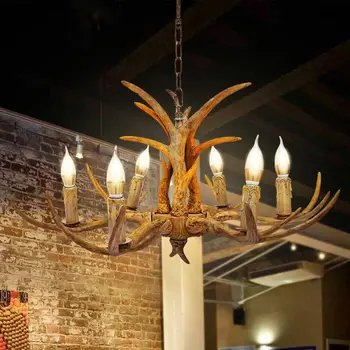 Подвесная люстра из оленьего рога, светильник из смолы, 6-ламповая свеча, Домашний декор для гостиной, Внутреннее освещение в вестибюле.
