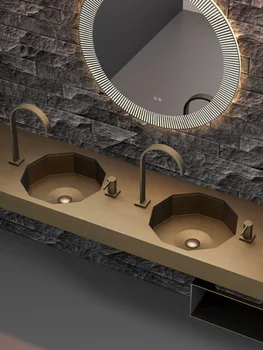 Раковина из нержавеющей стали под столом, мойка, круглый квадратный балкон, одноместная ванная комната, встроенная
