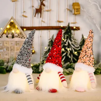 Рождественские украшения для кукол, безликих эльфов, гномов и светодиодных ламп в качестве семейных подарков на Рождество и Новый год для детей