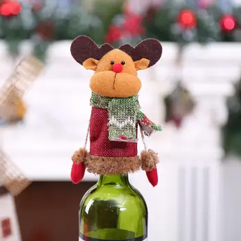 Рождественский топпер для бутылки вина, Топпер для бутылки вина ручной работы, Праздничные тканевые топперы для бутылки вина ручной работы, 3D Мультфильм на Рождество