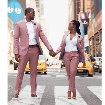 Розовые подходящие наряды, новые мужские костюмы, модный приталенный блейзер с отворотом, офисные элегантные повседневные свадебные шикарные костюмы, комплекты брюк из 2 предметов