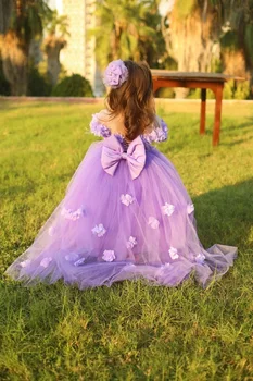Роскошное платье для девочки с цветочным рисунком, 3D тюлевые цветы, платья на первый день рождения, одежда для малышей с большим бантом, детская праздничная одежда для принцесс, одежда для выпускного бала.
