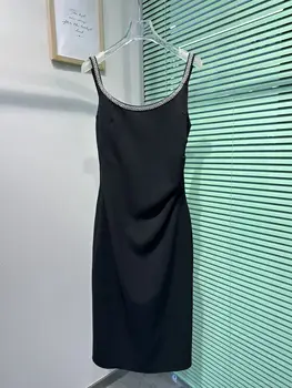 Роскошные женские черные платья на тонких бретельках со стразами, вечерние сексуальные облегающие платья-карандаш с открытой спиной