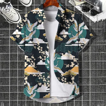 Рубашки и блузки Новая модная высококачественная мужская одежда Повседневные уличные глянцевые мужские рубашки с 3D принтом и коротким рукавом