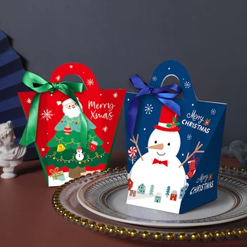 С Рождественской вечеринкой, портативная коробка для конфет, закусок, печенья, Новая подарочная упаковка, бумажная коробка, детская креативная портативная коробка для конфет