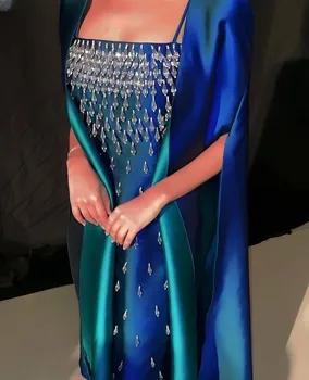 Саудовско-Арабские атласные Вечерние платья, женские вечерние платья с длинными рукавами, платья для выпускного вечера, расшитые бисером платья для официальных мероприятий длиной до щиколоток