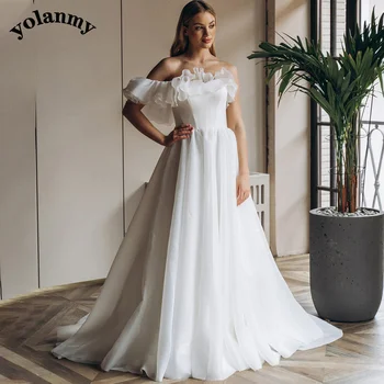 Свадебное платье YOLANMY Aline без бретелек для женщин 2023, простое шифоновое пышное платье на шнуровке с одним плечом и открытой спиной, прямая поставка