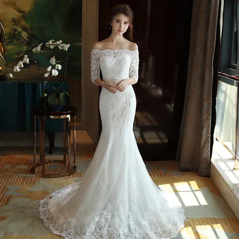 Свадебное платье невесты 2023 года с открытыми плечами, тонкое свадебное платье мечты в виде рыбьего хвоста с небольшим шлейфом