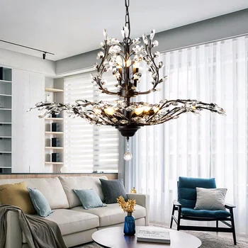 Светодиодный подвесной светильник в скандинавском стиле, хрустальная люстра, винтажный декор в виде свечей, потолочный подвесной светильник для гостиной