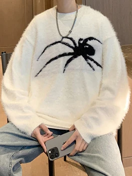 Свободный свитер с паучьим принтом для мужчин