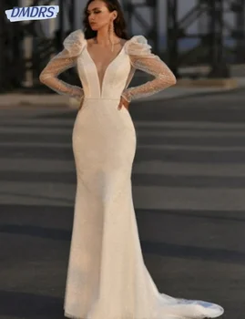 Сексуальные свадебные платья-труба, иллюзионное платье невесты с глубоким V-образным вырезом, Классическое романтическое платье в пол для невесты Robe De Mariée