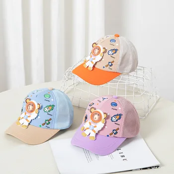 Симпатичная бейсболка для дошкольного возраста, осенняя шляпа, Новая детская шляпа с космическим медведем из мультфильма, модная регулируемая шляпа для мальчиков и девочек