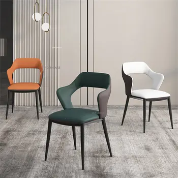Скандинавские кожаные обеденные стулья для кухонной мебели Home Light Роскошное кресло с минималистичным креативным дизайном заднего обеденного стола и кресла