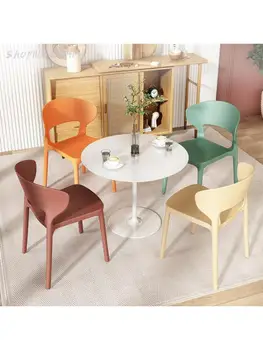 Скандинавский простой обеденный стул из утолщенного пластика, домашний обеденный стол, стул с современной спинкой, стул из рога, сетчатый красный рабочий стул