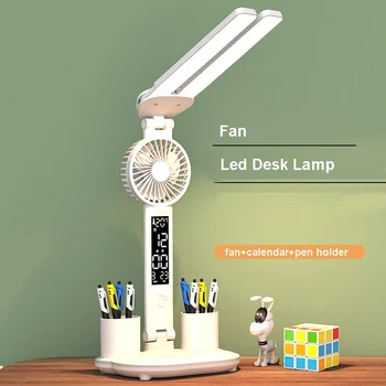 Складная светодиодная настольная лампа-вентилятор, Многофункциональная настольная лампа, Календарь, сенсорный ночник с держателем ручки для спальни, кабинета, лампы для чтения