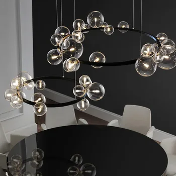 Современная круглая люстра со стеклянным шаром для спальни, гостиной, подвесной светильник в стиле лофт, домашний декор, светильник для внутреннего освещения, Черный Промышленный