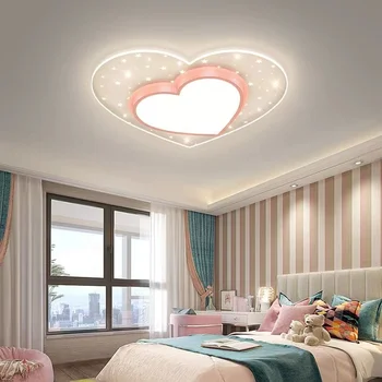 Современная потолочная люстра для комнаты девочки, потолочные светильники для детской, светодиодные потолочные светильники в форме сердца, розовая мультяшная детская спальня, светильник принцессы, плафон