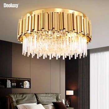 Современная потолочная люстра DEOLUXY для гостиной, роскошная хрустальная лампа из нержавеющей стали, круглая спальня, столовая, декор, блеск