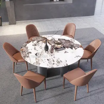 Современный легкий Роскошный Бытовой Скандинавский Вращающийся Большой Круглый Кухонный стол, Обеденный стол из нержавеющей стали, Комбинированная мебель