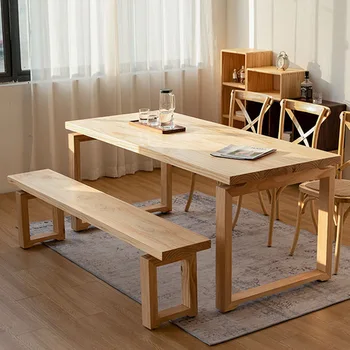 Столовый набор из массива скандинавского дерева, Обеденные стулья, Нескладываемая столешница из сосны и ясеня, гостиная, кухня, Небольшое хозяйство