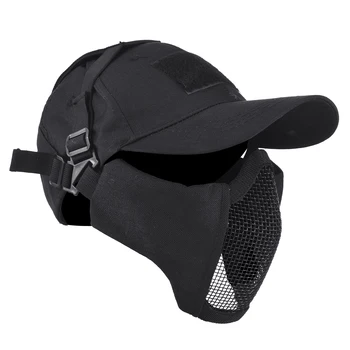Тактическая маска для лица + набор шляп, складная сетчатая маска для страйкбола, защитная маска для охоты на открытом воздухе с бейсбольной кепкой