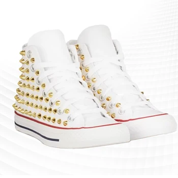 Трендовые золотые заклепки с высоким берцем, старые парусиновые туфли ручной работы в стиле хип-хоп, уличные танцевальные туфли, повседневная обувь