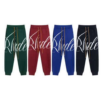 Уличная одежда, трикотажные брюки с логотипом Rhude Оверсайз, высококачественные повседневные спортивные штаны из плотного материала для мужчин и женщин