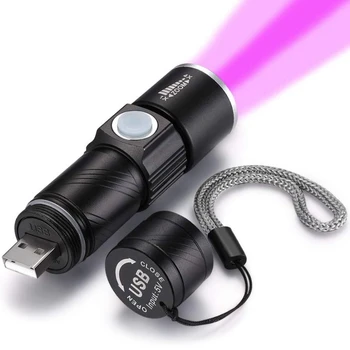 Фонарик с ультрафиолетовым излучением 395 нм Blacklight USB Перезаряжаемый светодиодный фонарик Водонепроницаемая инспекционная лампа для анализа мочи домашних животных