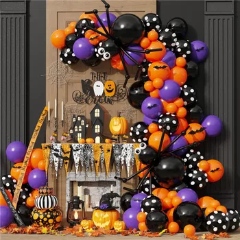 Хэллоуин Большая тыква Воздушный шар Гирлянда Арка комплект Черно Оранжевый Песок Белые воздушные шары 3D наклейки с летучей мышью для украшения вечеринки на Хэллоуин