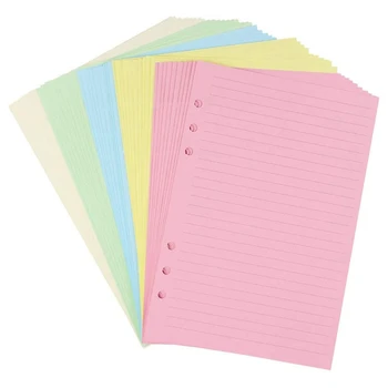 Цветные Вкладыши для заправки с Перфорированной Линейкой на 6 Отверстий Формата А5 Для Подшивки Органайзера, 5-Цветная Бумага-наполнитель Для Ежедневника, 50 Листов
