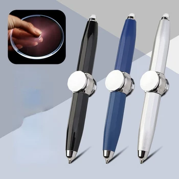 Шариковая ручка с гироскопом на кончике пальца, светодиодная металлическая креативная многофункциональная декомпрессионная ручка, вращающийся декомпрессионный артефакт с гироскопом на пальце