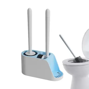 Щетка для унитаза С держателем Набор Силиконовая щетка-скруббер для унитаза Многоразовый инструмент для чистки ванной комнаты Силиконовая щетка для чистки головки