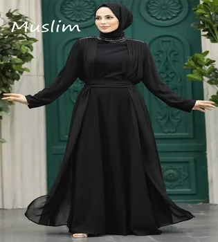 Элегантное Черное мусульманское вечернее платье 2023, Исламское Турецкое платье для выпускного вечера Абая, Шифоновое вечернее платье для вечеринки в честь Дня рождения, Индийское